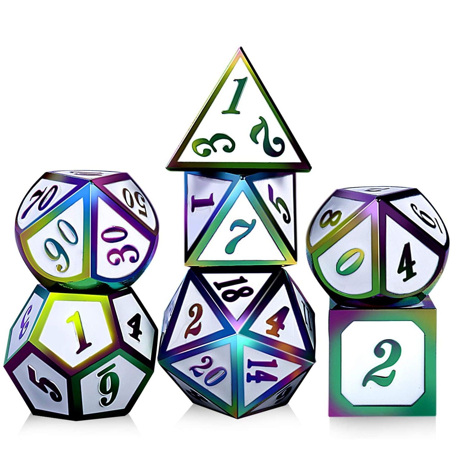 Conjunto de dados de metal 7pcs - Coloridos | RPG/D&D, Pathfinder