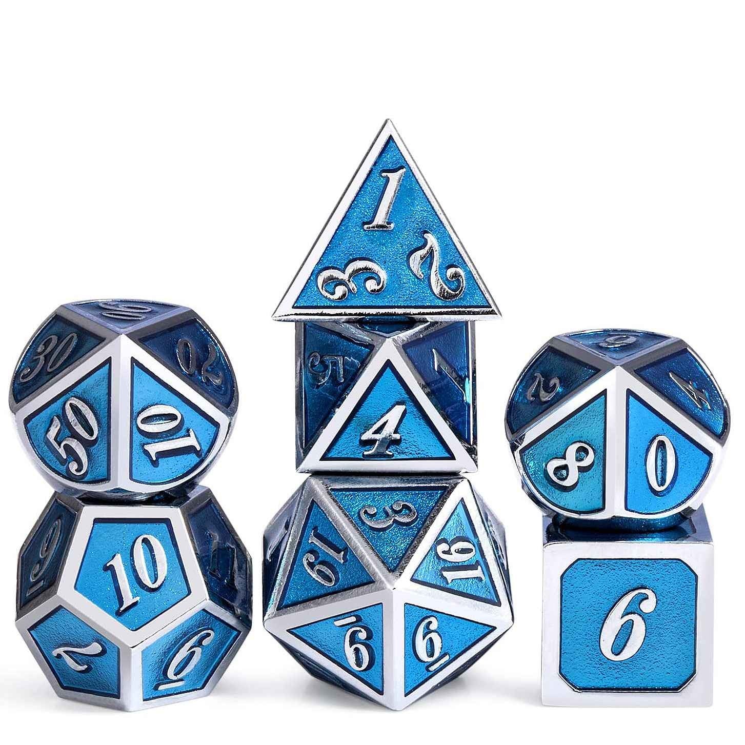 Conjunto de dados de metal 7pcs - Coloridos | RPG/D&D, Pathfinder