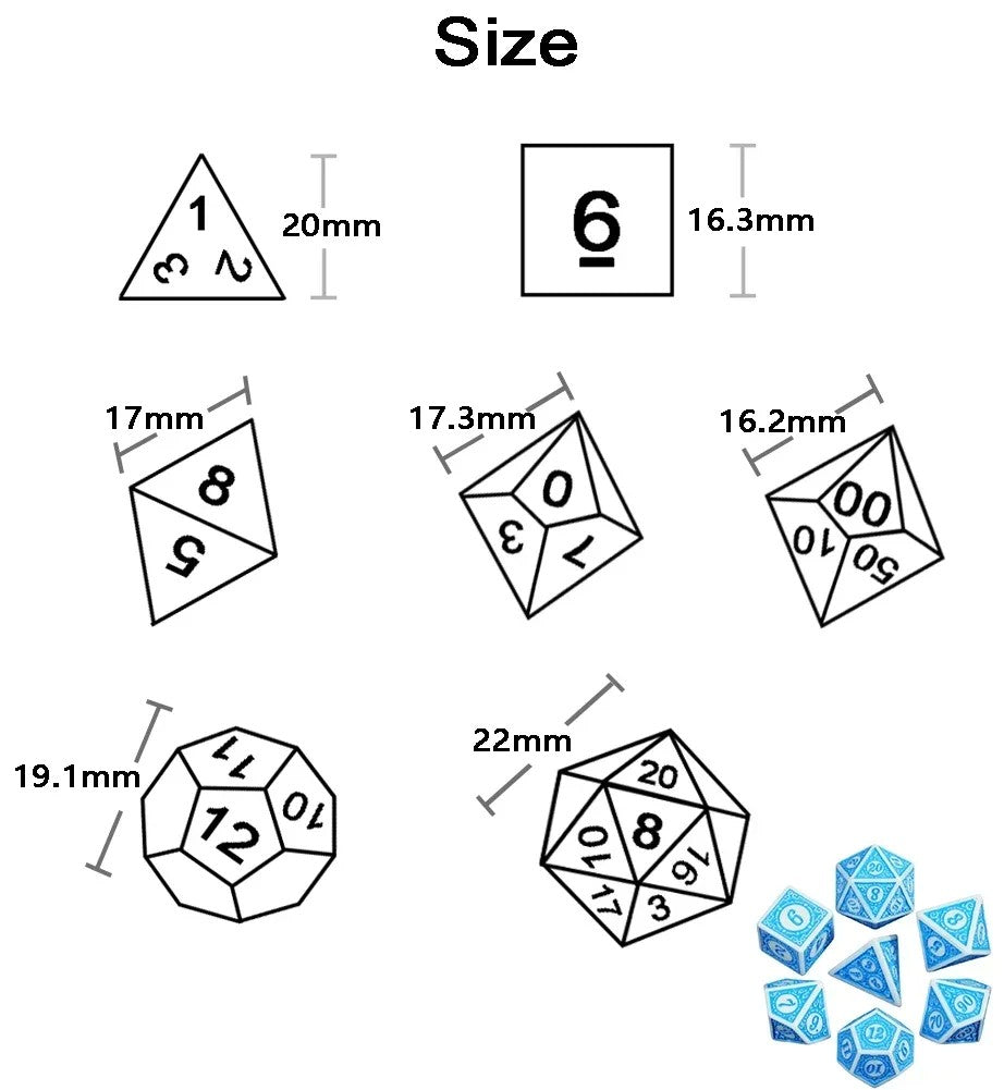 Conjunto de Dados 7pcs - Acabamento em relevo | RPG/D&D, Pathfinder