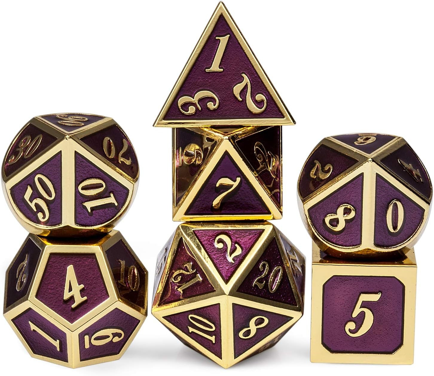 Conjunto de dados de metal 7pcs - Coloridos | RPG/D&D, Pathfinder
