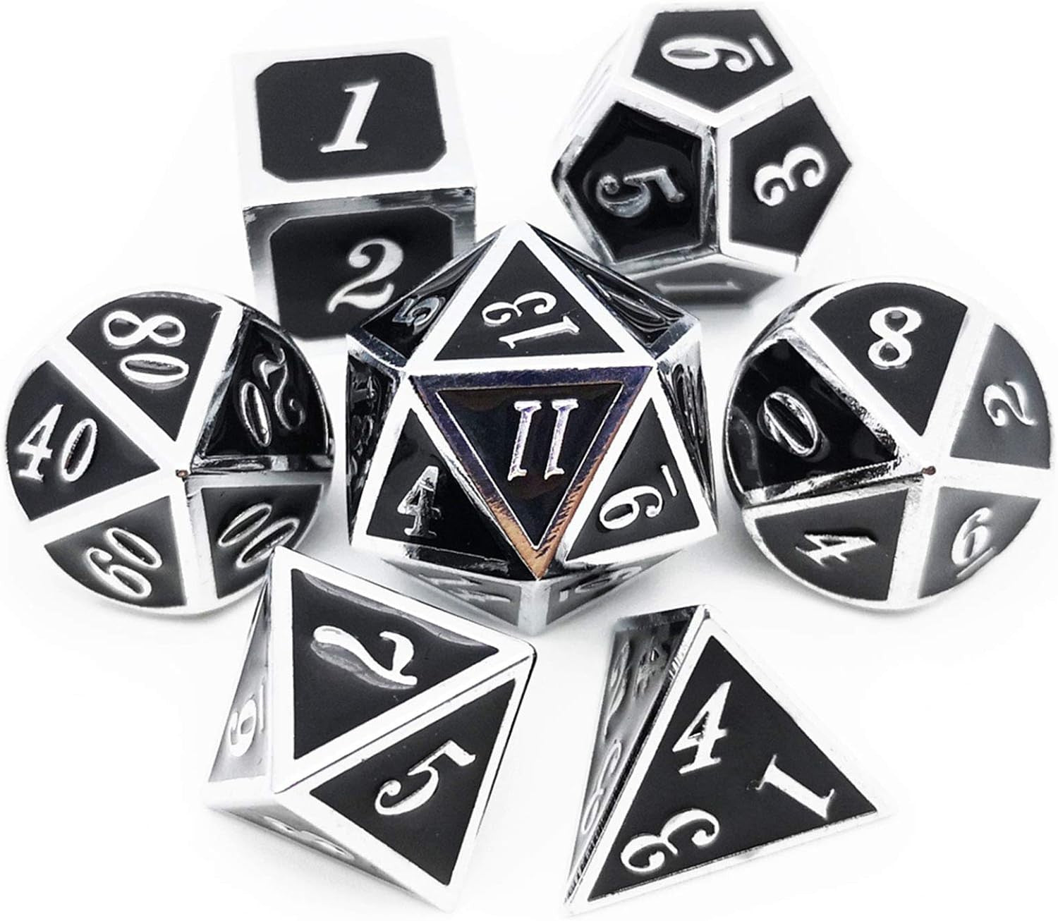 Conjunto de dados de metal 7pcs - Coloridos | RPG/D&D, Pathfinder