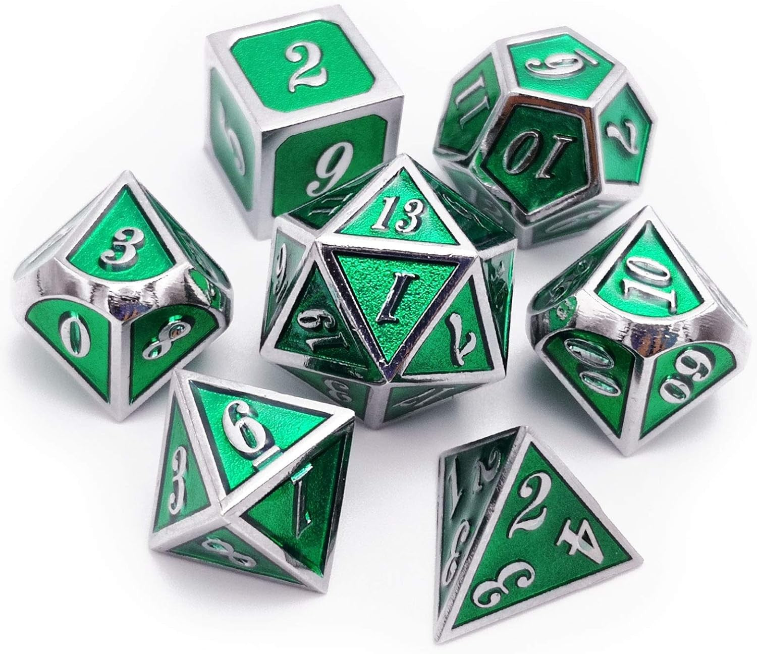 Conjunto de dados de metal 7pcs - Coloridos | RPG/D&D, Pathfinder