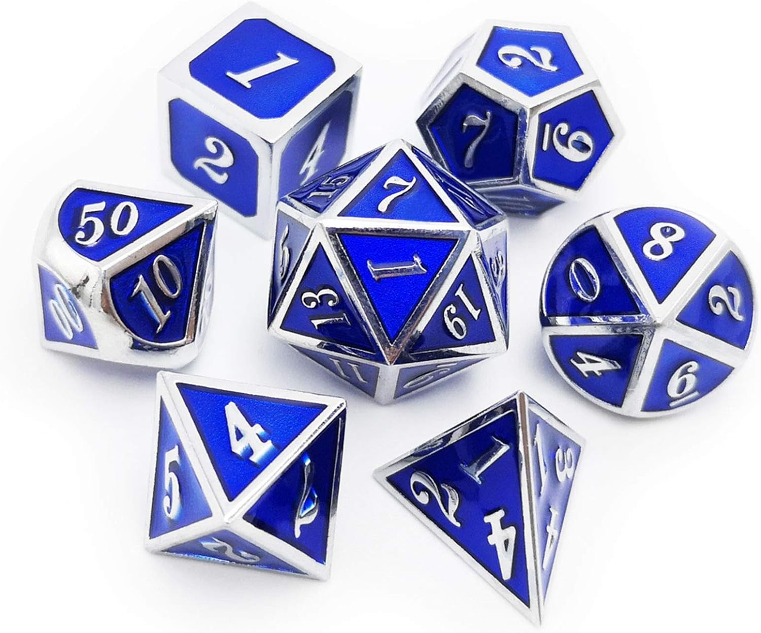 Conjunto de dados de metal 7pcs - Coloridos | RPG/D&D, Pathfinder