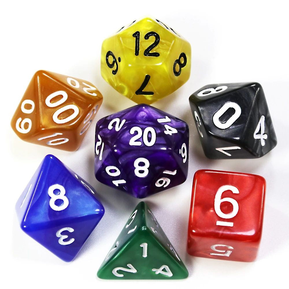 Conjunto de dados 7pcs - Estilo Perolado | RPG/D&D, Pathfinder