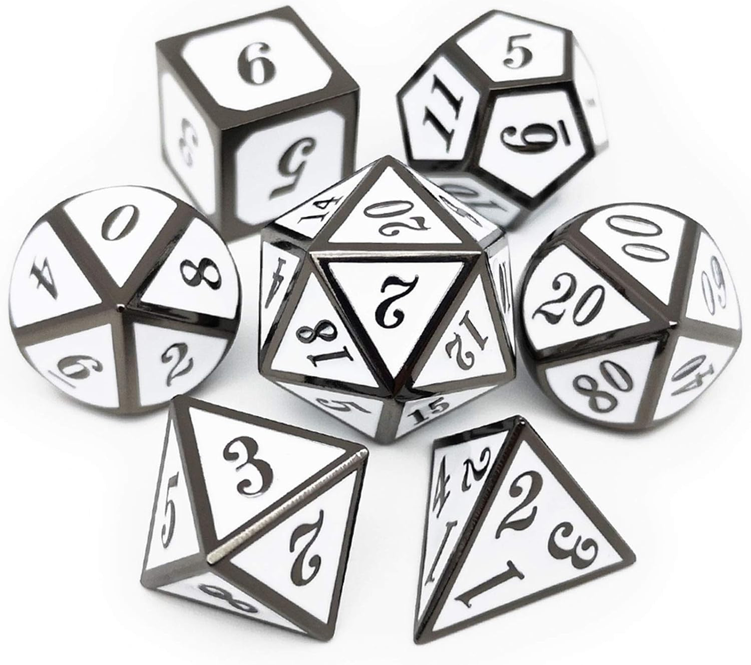 Conjunto de dados de metal 7pcs - Coloridos | RPG/D&D, Pathfinder