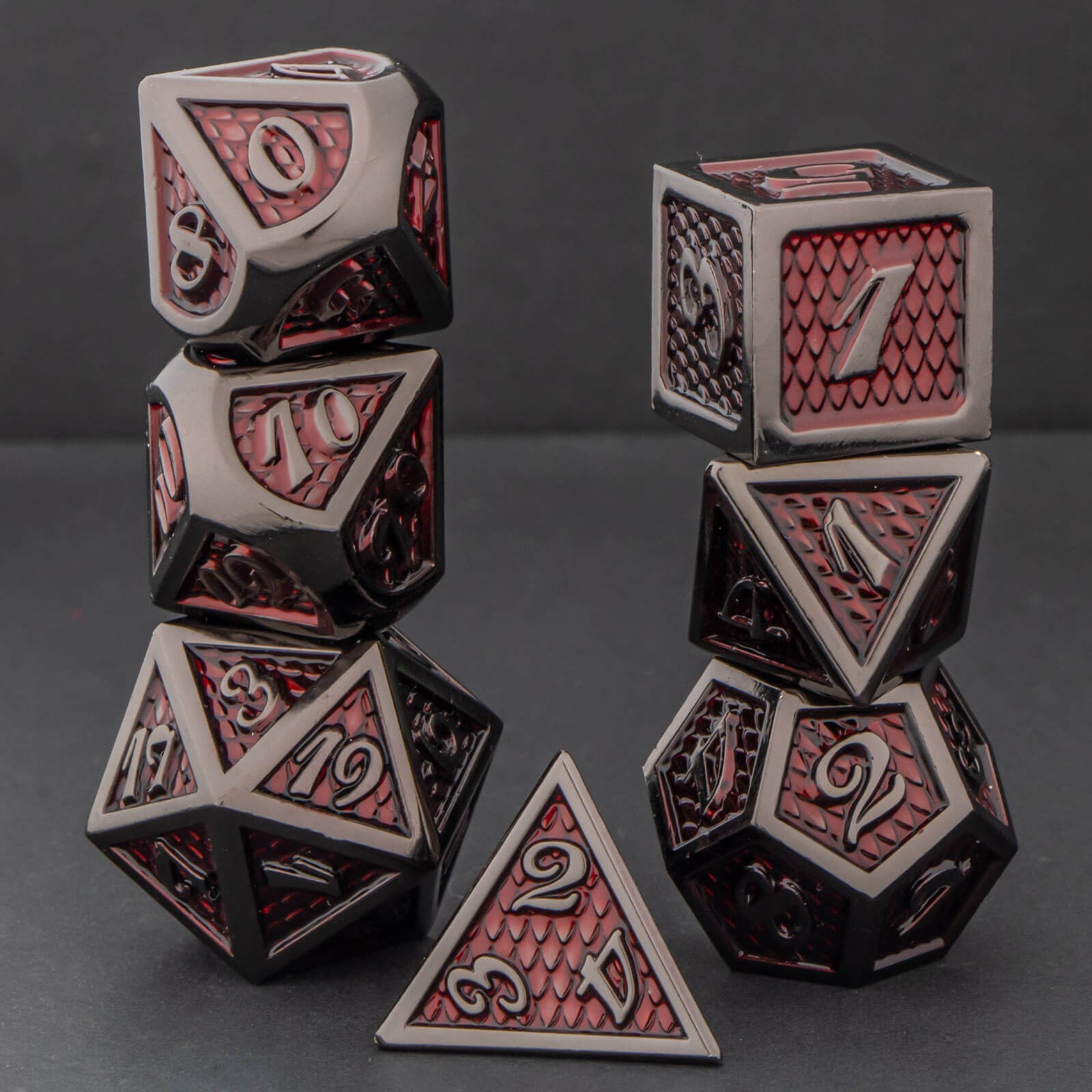 Conjunto de dados de metal 7pcs - Escamas de Dragão | RPG/D&D, Pathfinder