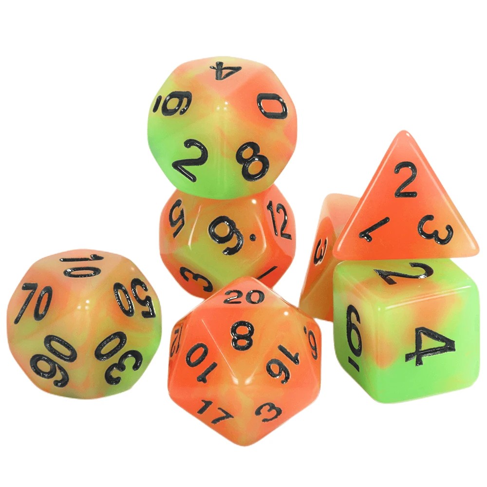Conjunto de dados 7pcs - Brilha no escuro | RPG/D&D, Pathfinder