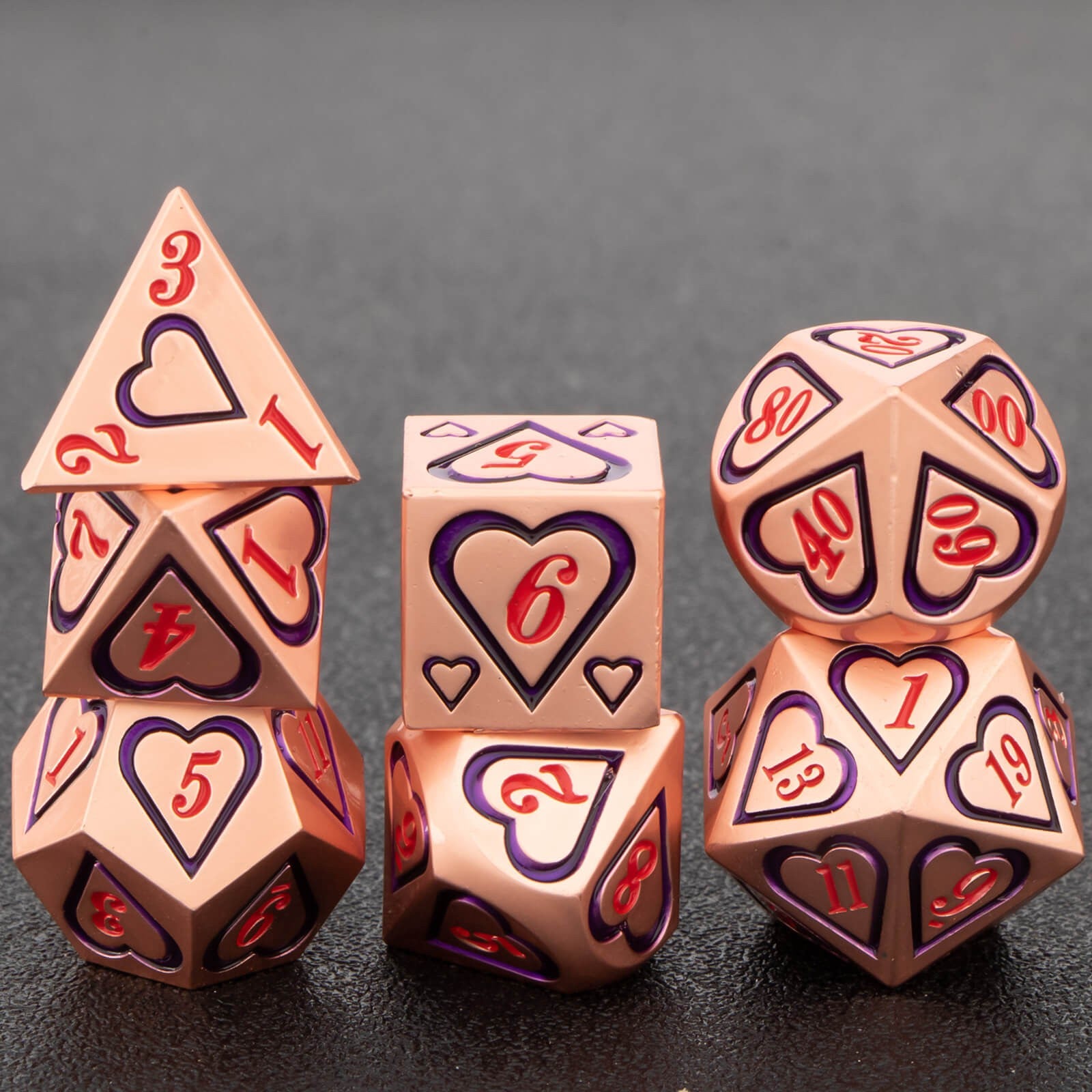 Conjunto de Dados 7pcs - Coração Metálico | RPG/D&D, Pathfinder