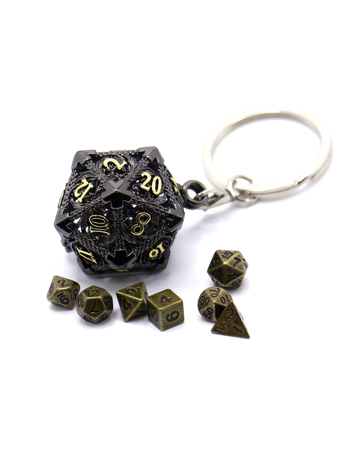 Kit de Mini dados + Chaveiro D20