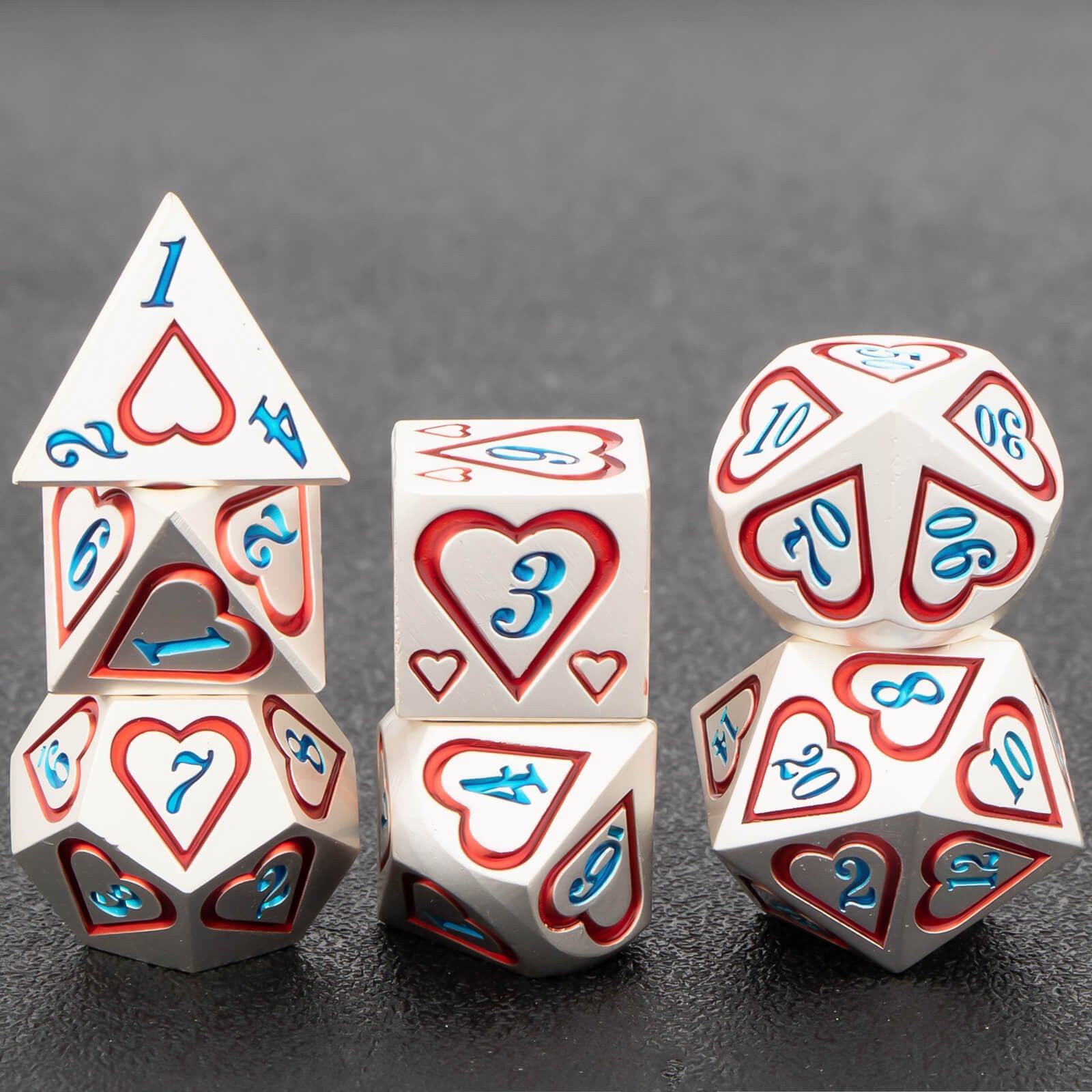 Conjunto de Dados 7pcs - Coração Metálico | RPG/D&D, Pathfinder