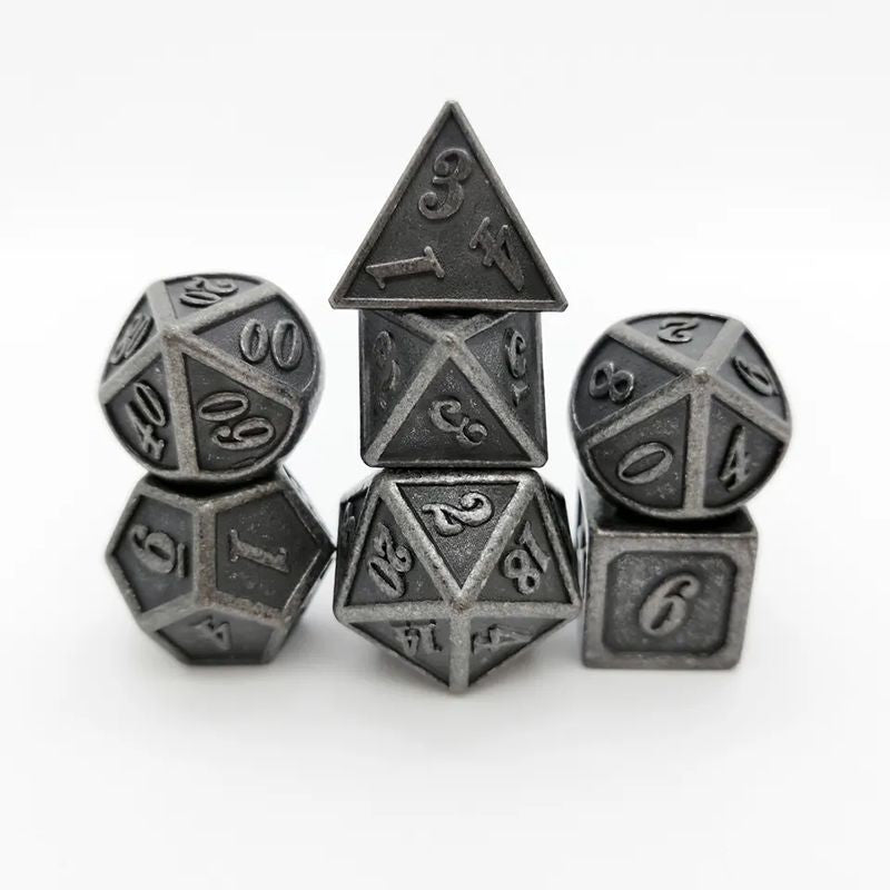 Conjunto de dados de metal 7pcs - Rústico | RPG/D&D, Pathfinder
