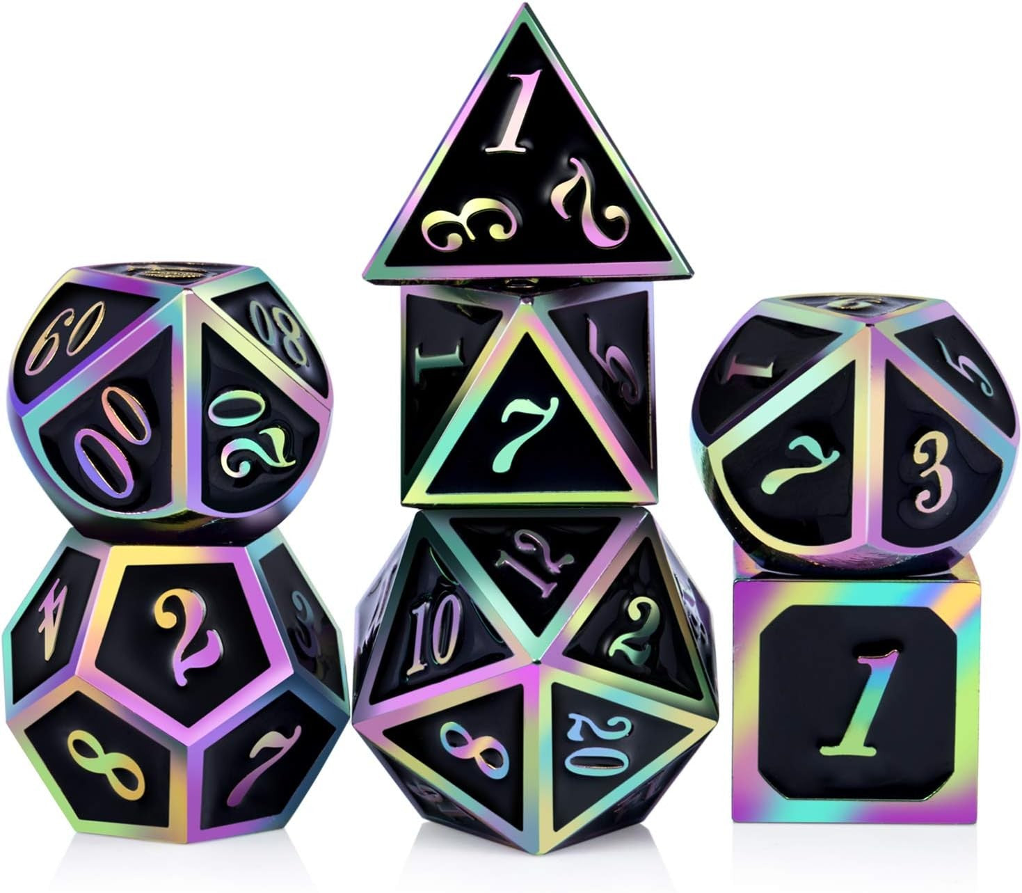 Conjunto de dados de metal 7pcs - Coloridos | RPG/D&D, Pathfinder