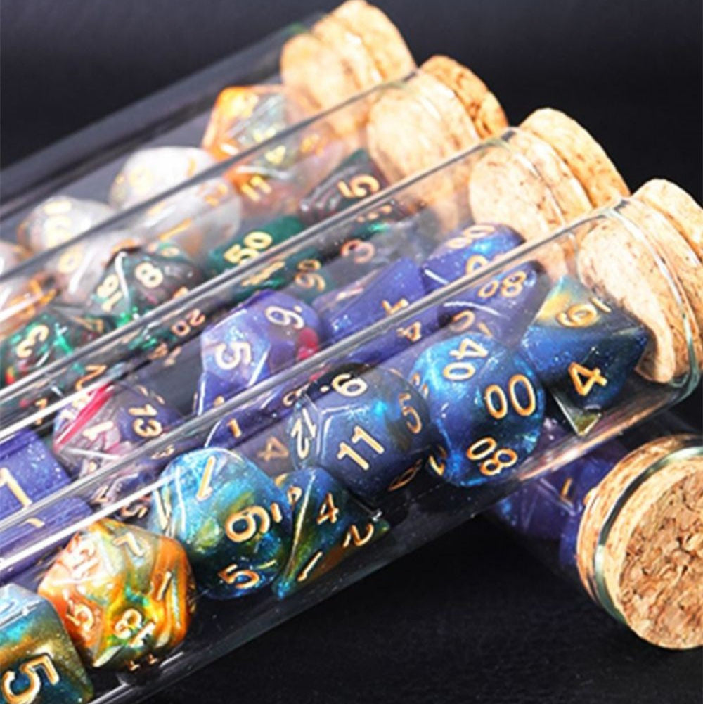 Conjunto de dados poliédricos RPG/D&D, frasco de poção