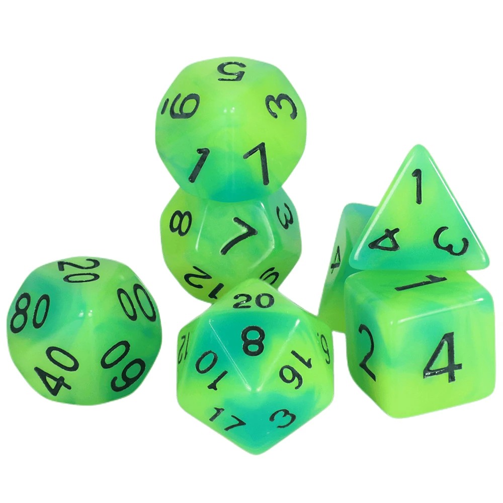 Conjunto de dados 7pcs - Brilha no escuro | RPG/D&D, Pathfinder